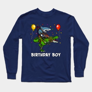 Birthday Boy Shark Ninja Riding Dinosaur Long Sleeve T-Shirt